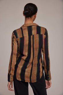 Hidden Placket Button Down | Golden Stripes Print