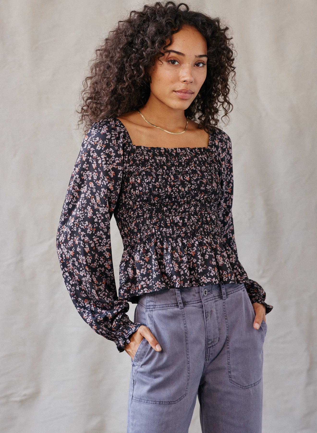 Paisley Long Sleeve Smocked Top | Autumn Floral Print