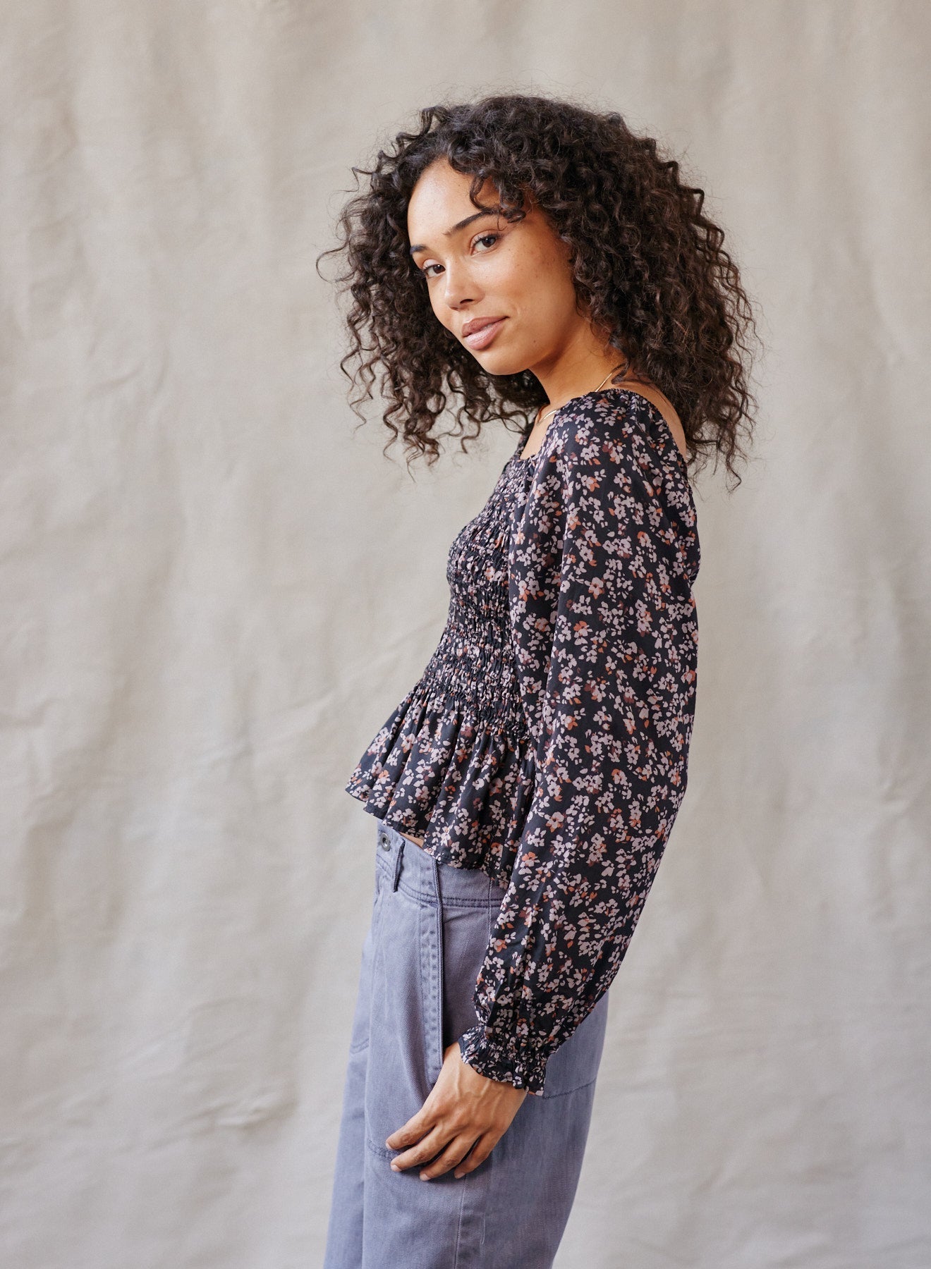 Paisley Long Sleeve Smocked Top | Autumn Floral Print
