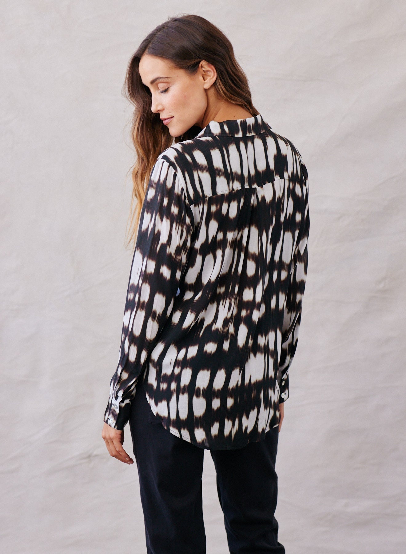 Classic Flowy Button Down | Blurred Ikat Print