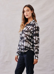 Classic Flowy Button Down | Blurred Ikat Print