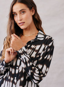 Classic Flowy Button Down | Blurred Ikat Print