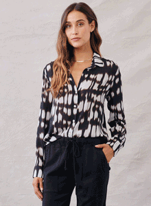 Classic Flowy Button Down | Blurred Ikat Print