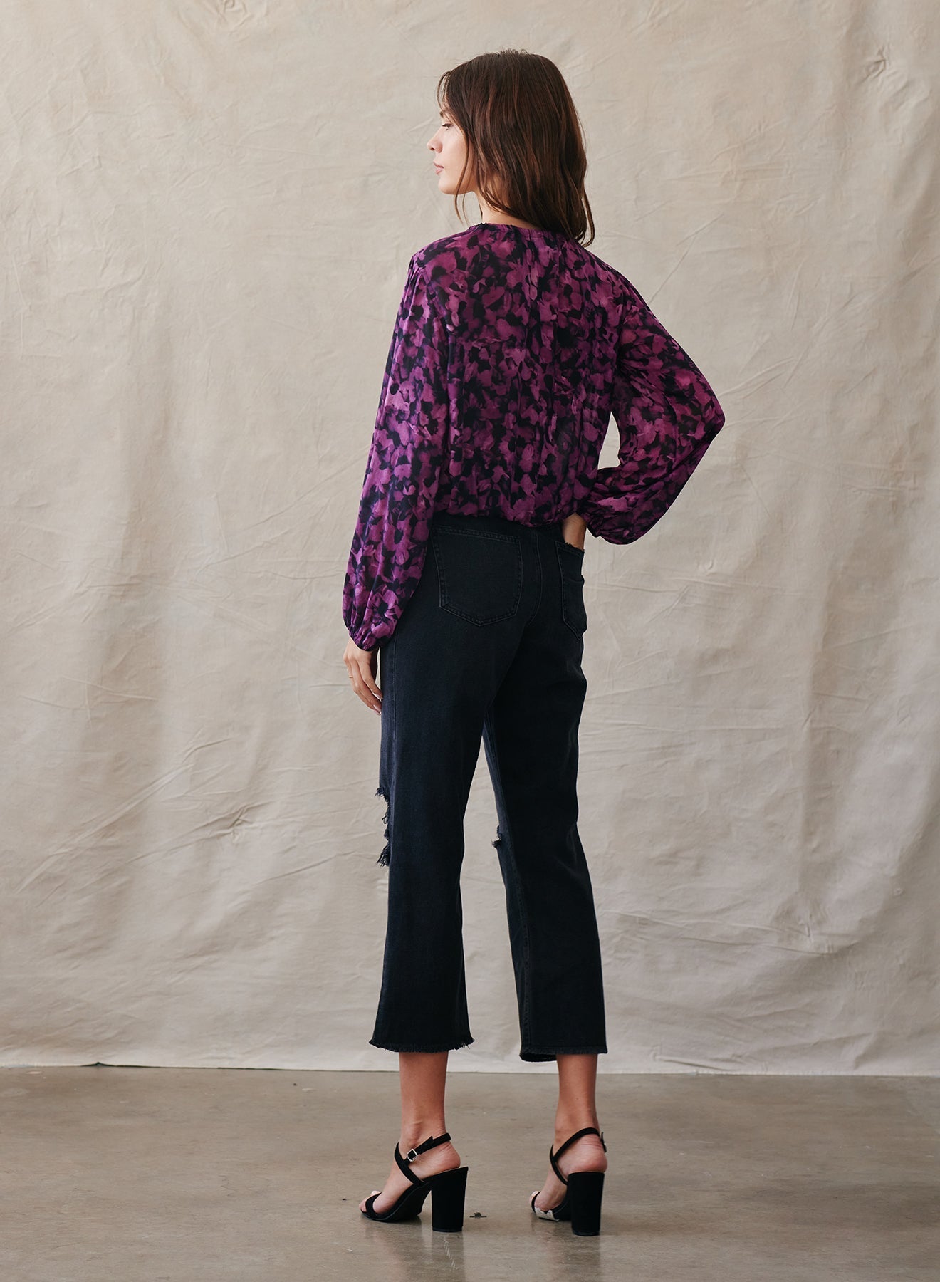 Elastic Shirred Top | Berry Floral Print