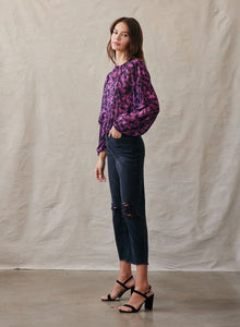 Elastic Shirred Top | Berry Floral Print