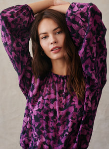Elastic Shirred Top | Berry Floral Print