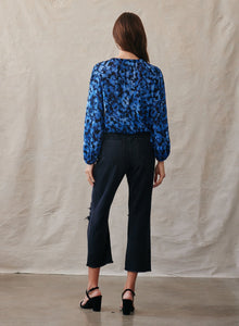 Elastic Shirred Top | Cobalt Floral Print