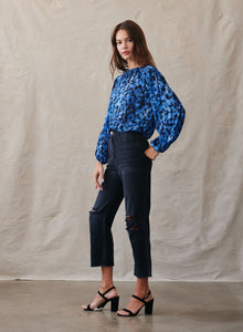 Elastic Shirred Top | Cobalt Floral Print
