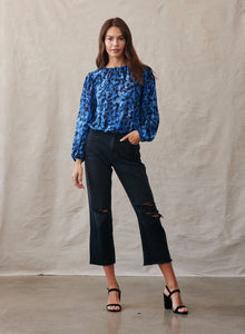 Elastic Shirred Top | Cobalt Floral Print