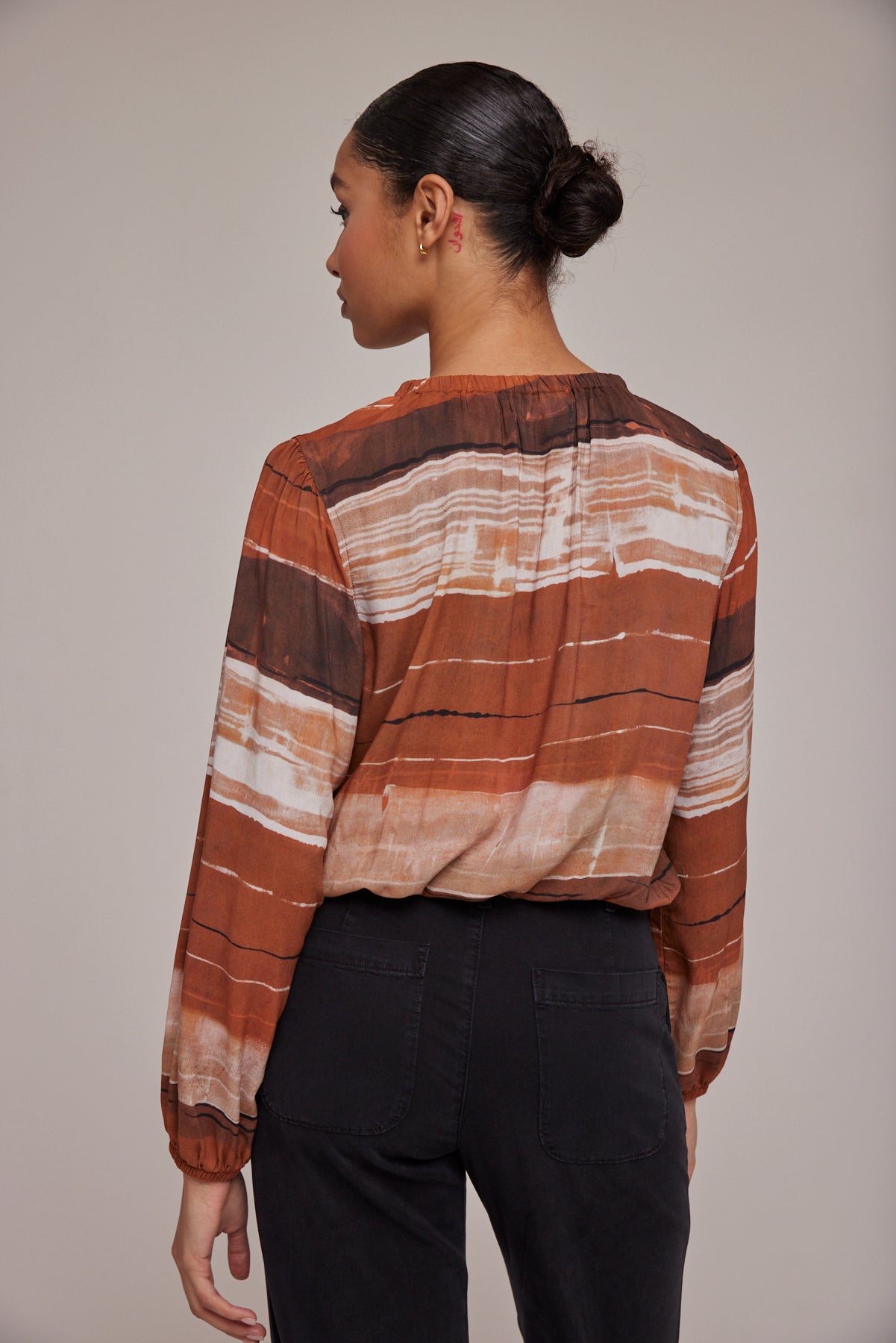 Elastic Shirred Top | Rust Stripes Print