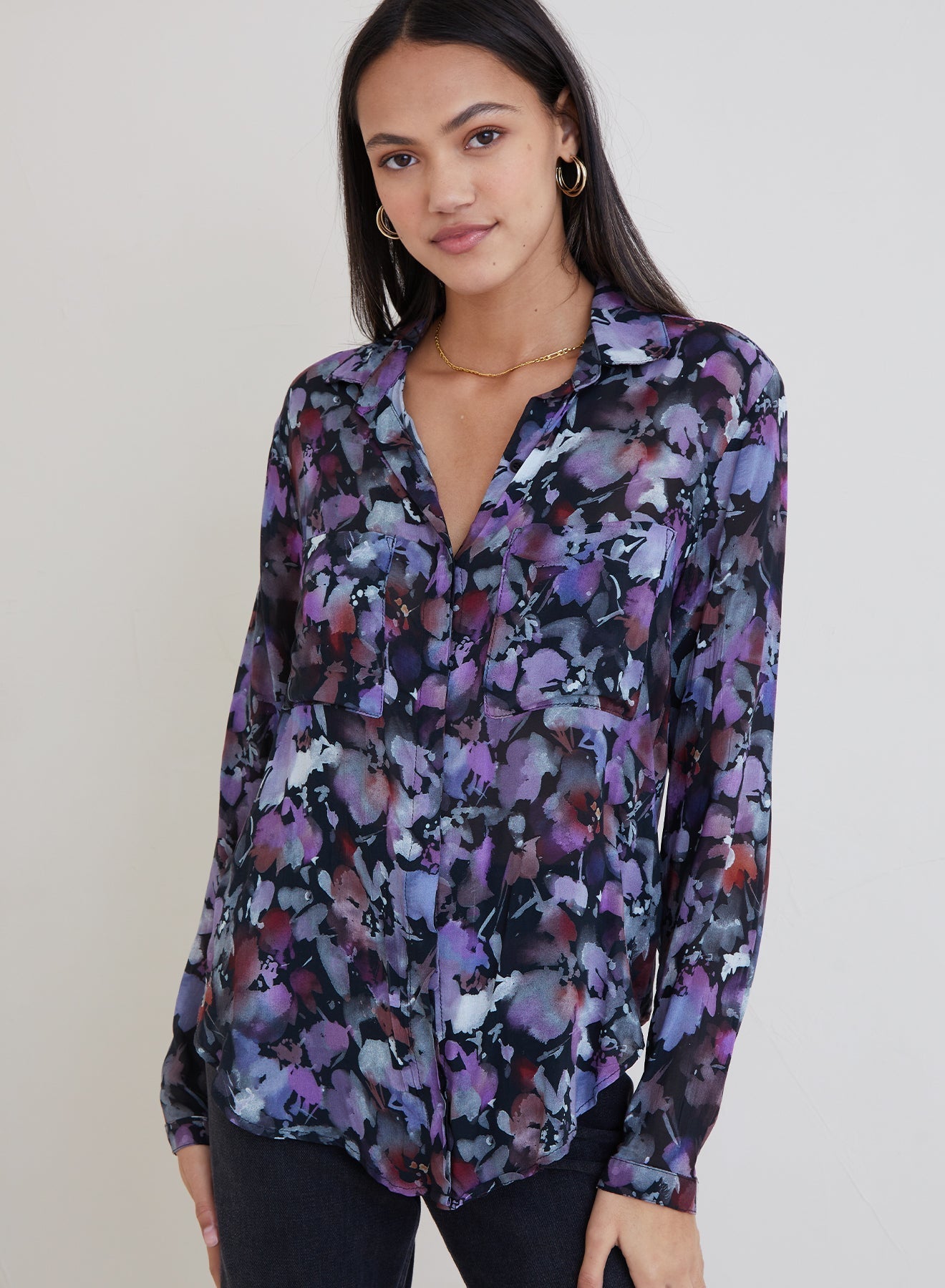 Full Button Down Hipster Shirt | Evening Floral Print