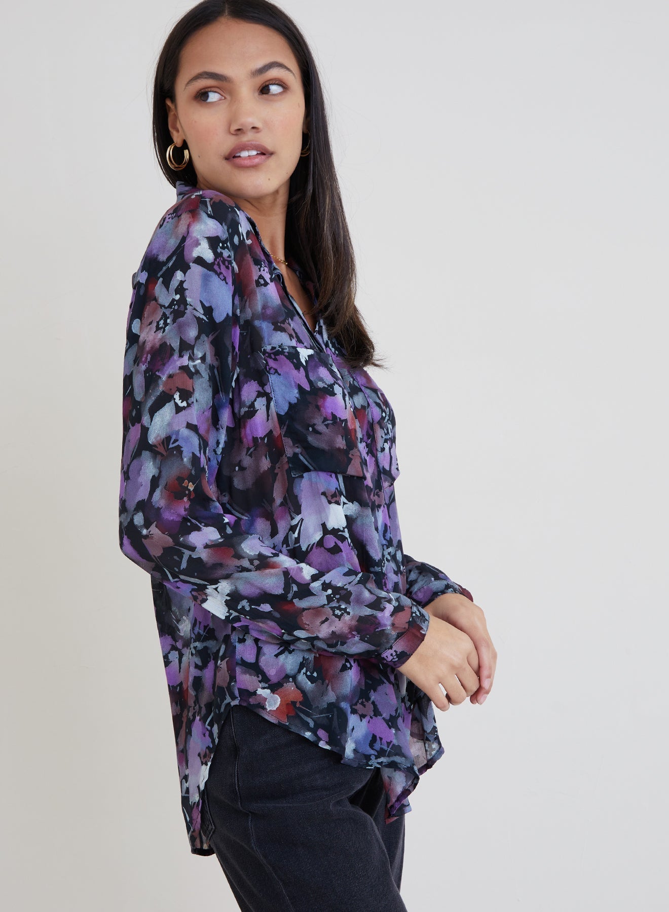 Full Button Down Hipster Shirt | Evening Floral Print