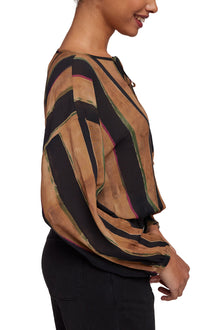 Tie Up Pullover Top | Golden Stripes Print