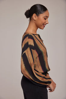 Tie Up Pullover Top | Golden Stripes Print