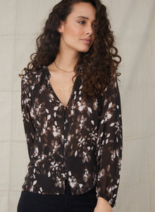 Raglan Ruffle Neck Blouse | Nocturne Floral Print