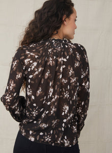 Raglan Ruffle Neck Blouse | Nocturne Floral Print