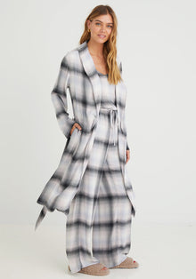 Long Sleeve Shawl Collar Robe | Lilac Ombre Plaid