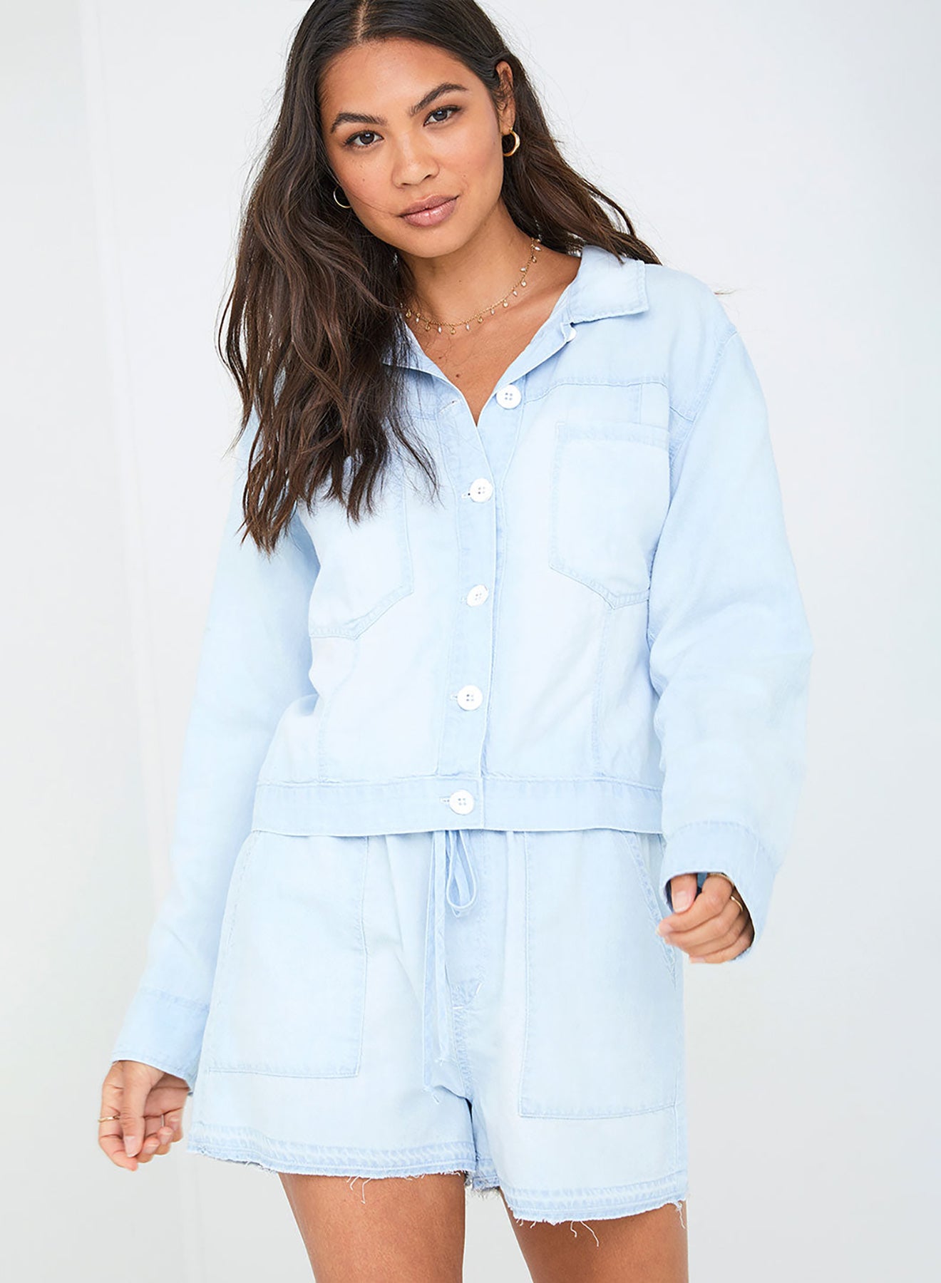 Long Sleeve Seamed Shacket | Seaspray Wash