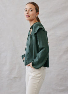 Gia Smocked Ruffle Pullover | Dark Forest