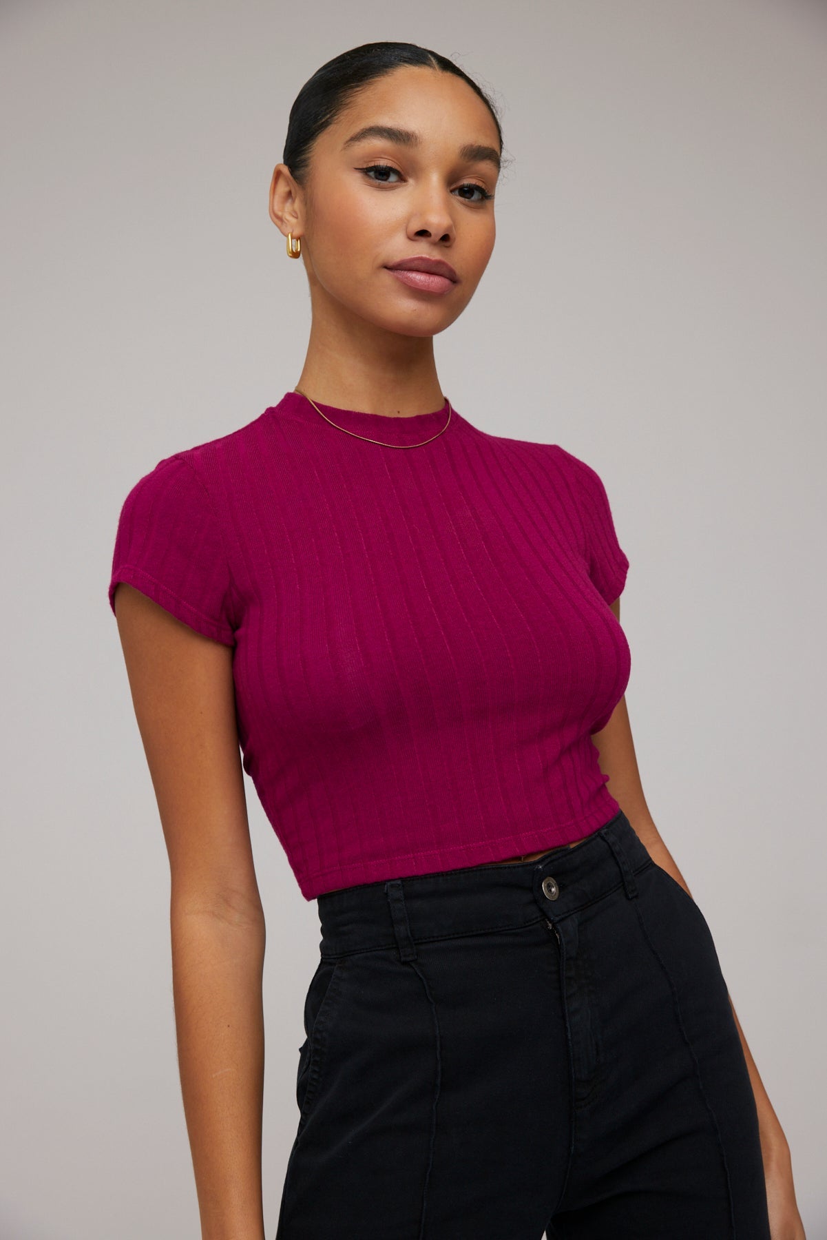 Capsleeve Crew Tee | Dark Fuchsia