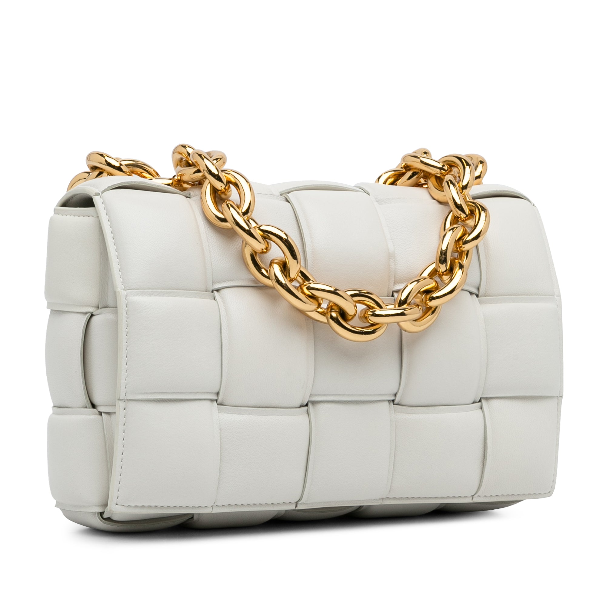 Bottega Veneta | Pre-Owned Nappa Intrecciato Padded Chain Cassette Satchel | White/Off White