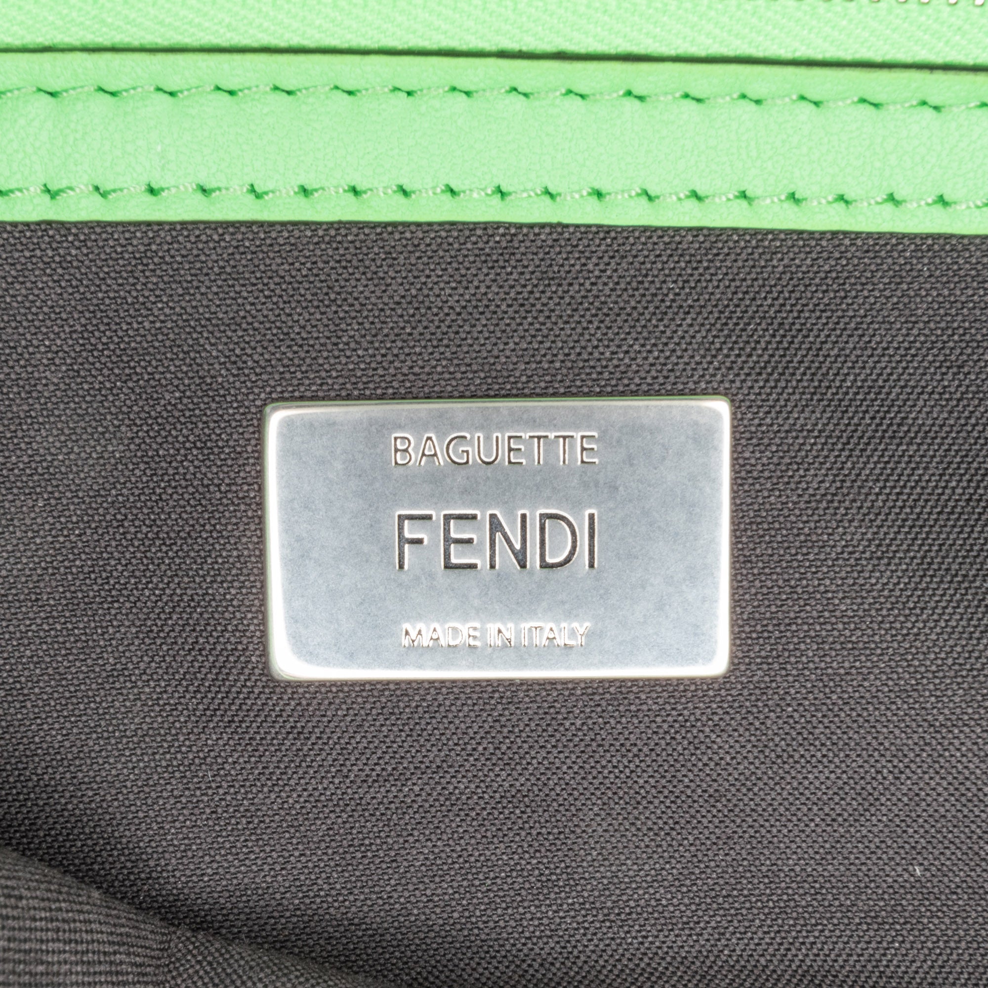 Fendi | Pre-Owned Zucca Embossed Stitched Leather Baguette Satchel - I | Green/Light Green