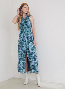 Sleeveless Button Down Maxi Dress  | Garden Camo Print