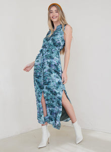 Sleeveless Button Down Maxi Dress  | Garden Camo Print