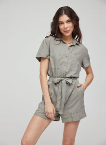 Rolled Hem Utility Romper | Soft Army
