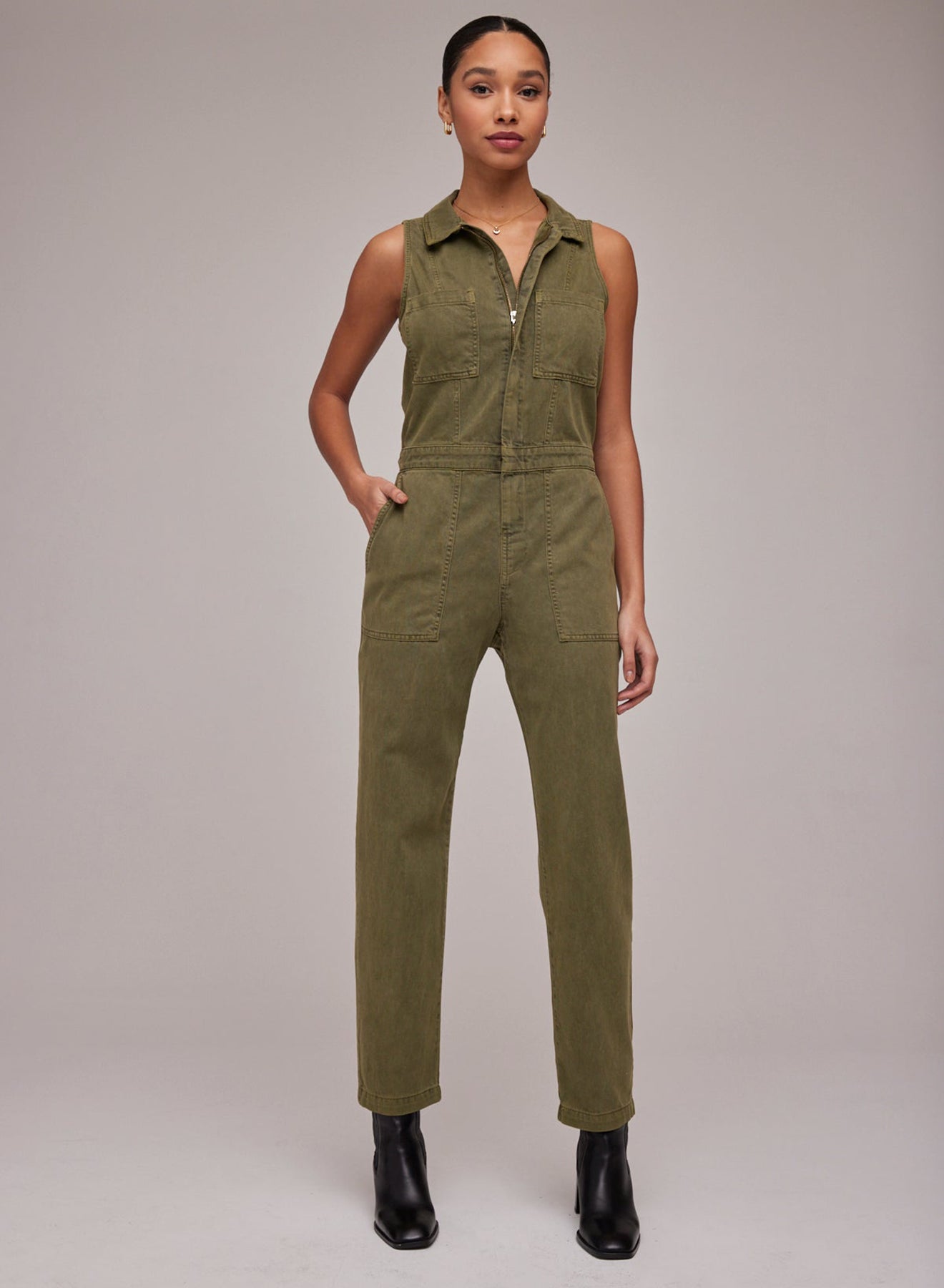 Gwen Zip Front Coverall | Bonsai Green