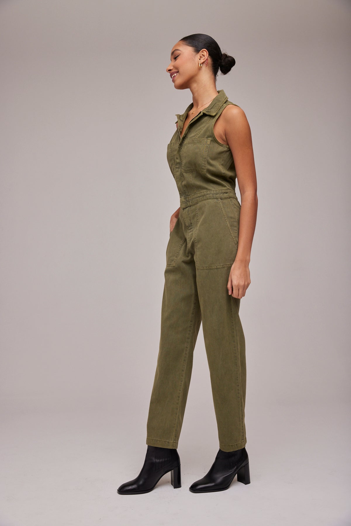 Gwen Zip Front Coverall | Bonsai Green