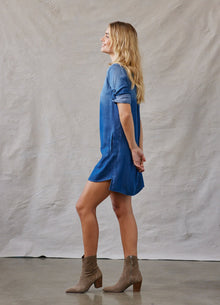 A-Line Rolled Tab Sleeve Dress | Dark Ombre Wash
