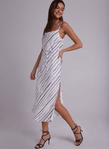 Belted Bias Slip Dress | Frosted Stripe Print