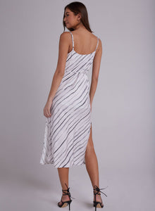Belted Bias Slip Dress | Frosted Stripe Print