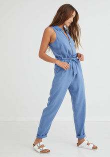 Sleeveless Zip Front Jumpsuit | Navy Blue