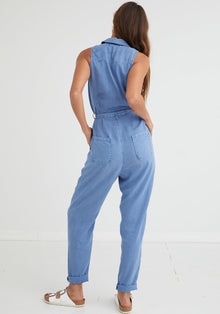 Sleeveless Zip Front Jumpsuit | Navy Blue