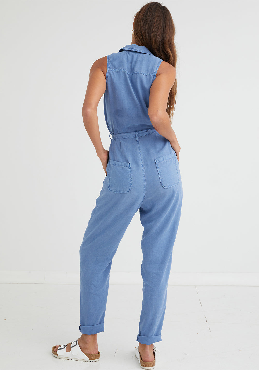 Sleeveless Zip Front Jumpsuit | Navy Blue