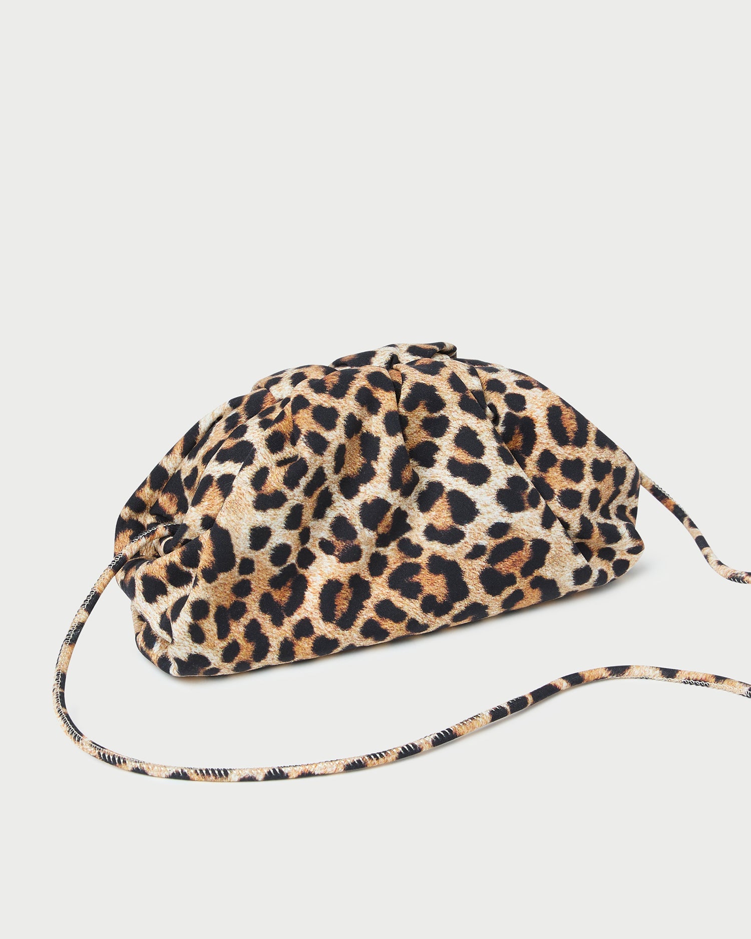 Bailey Leopard Jersey Dome Clutch in leopard print jersey fabric.