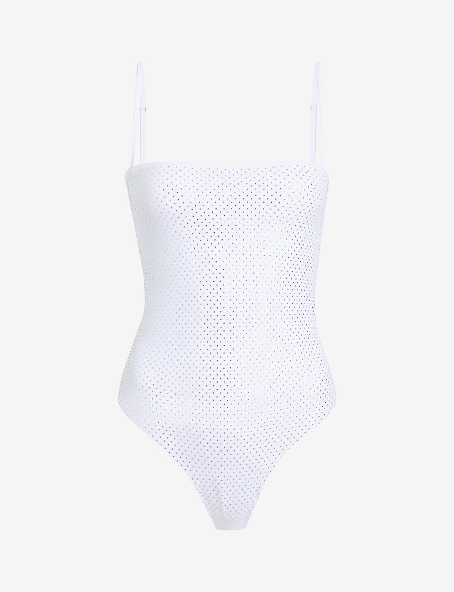 Party Starter Straight Cami Bodysuit::Crystal White::Main