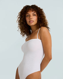 Party Starter Straight Cami Bodysuit::Crystal White::
