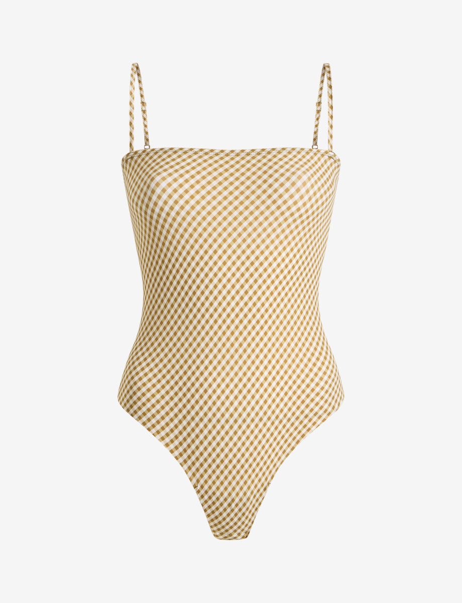 Classic Print Straight Cami Bodysuit::Cactus Gingham::Main