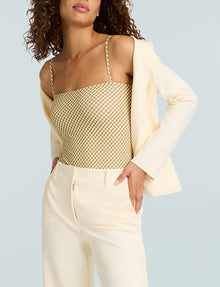 Classic Print Straight Cami Bodysuit::Cactus Gingham::