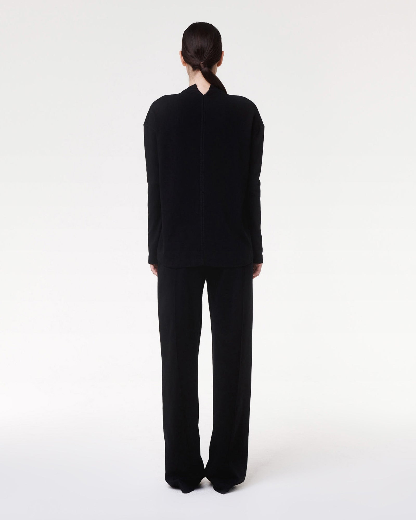 Another Tomorrow Luxe Seamed Long Sleeve in Black – Cotton