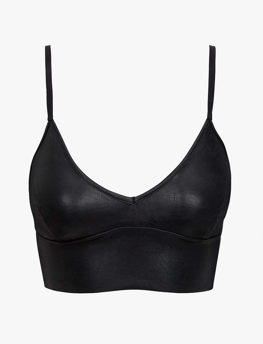 Faux Leather Longline Bralette::Black::Main