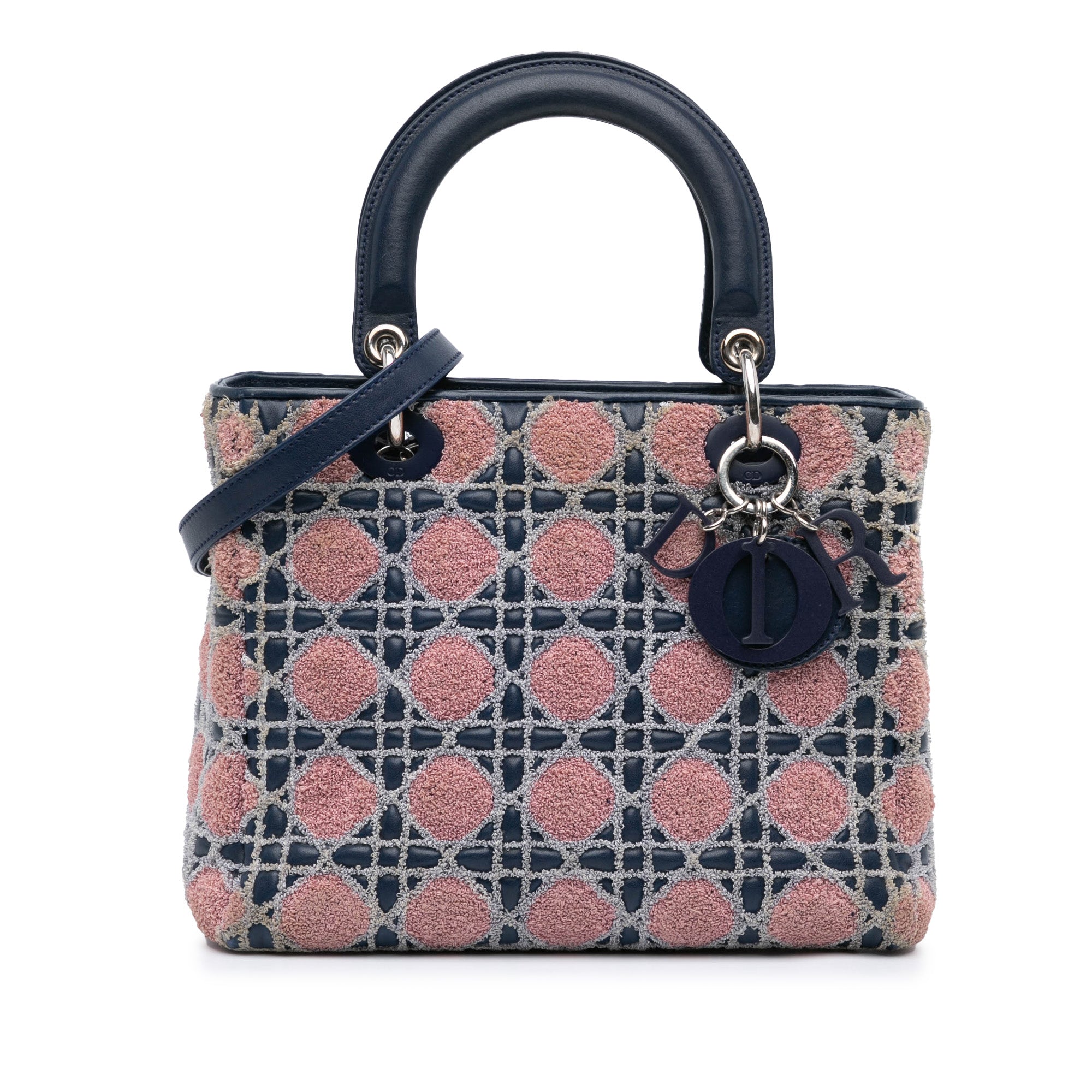 Dior | Pre-Owned Medium Lambskin And Tweed Cannage Lady | Blue/Navy