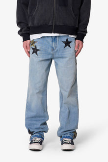 Baggy Camo Star Patch Denim | Medium Blue