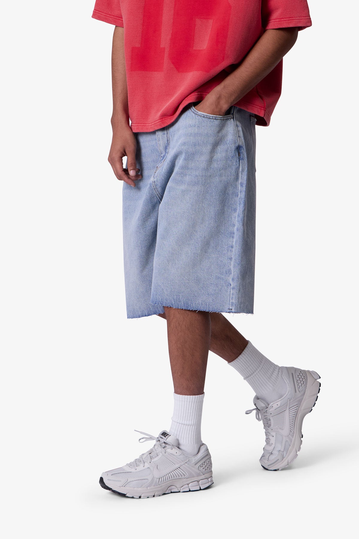 Baggy Cut Off Denim Shorts | Light Blue