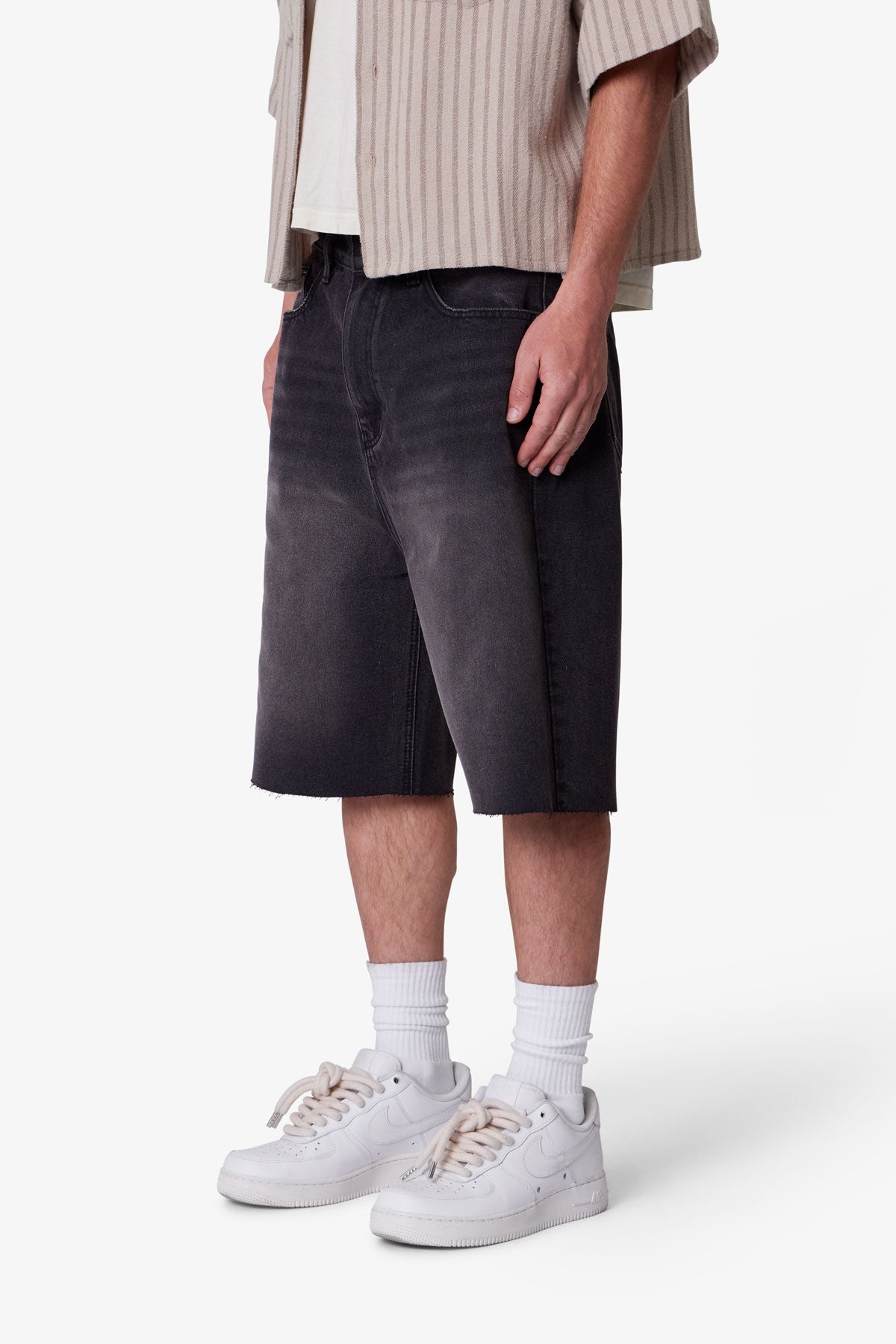 Baggy Cut Off Denim Shorts | Washed Black