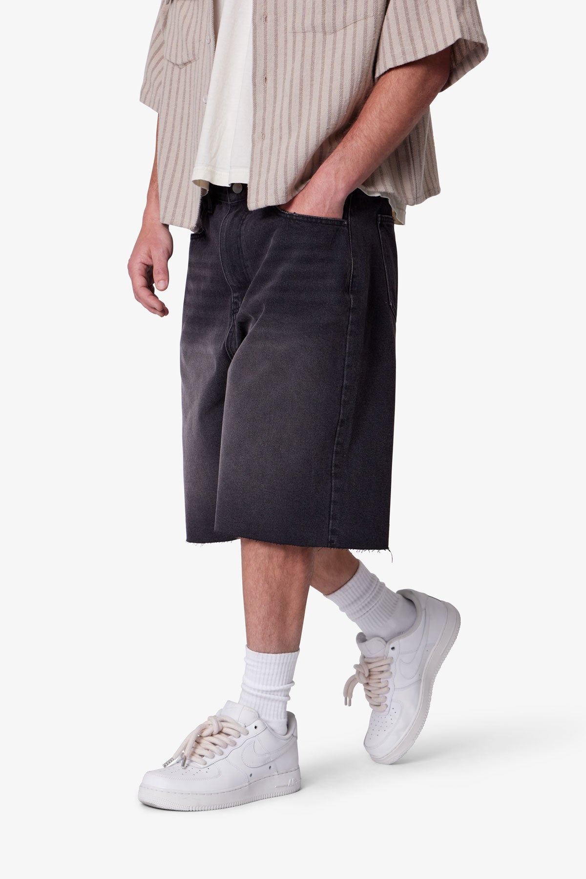 Baggy Cut Off Denim Shorts | Washed Black