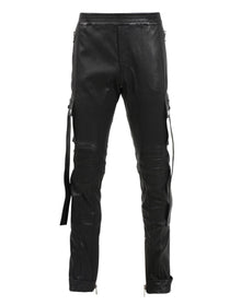 Balmain | Men | Strapped Leather Cargo Pants | Black